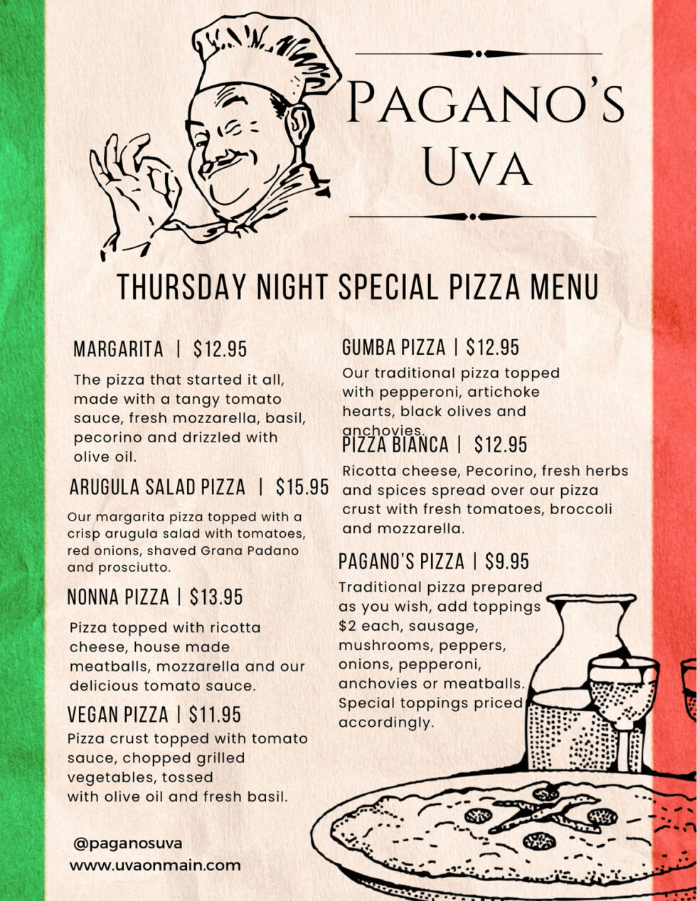 Menus Pagano's UVA Ristorante Bradley Beach, NJ