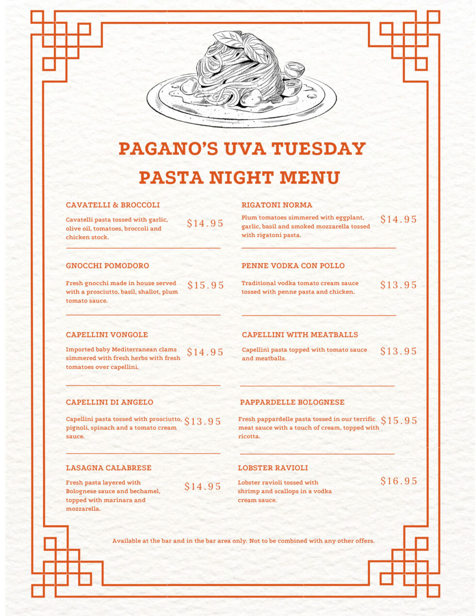 Menus Pagano's UVA Ristorante Bradley Beach, NJ